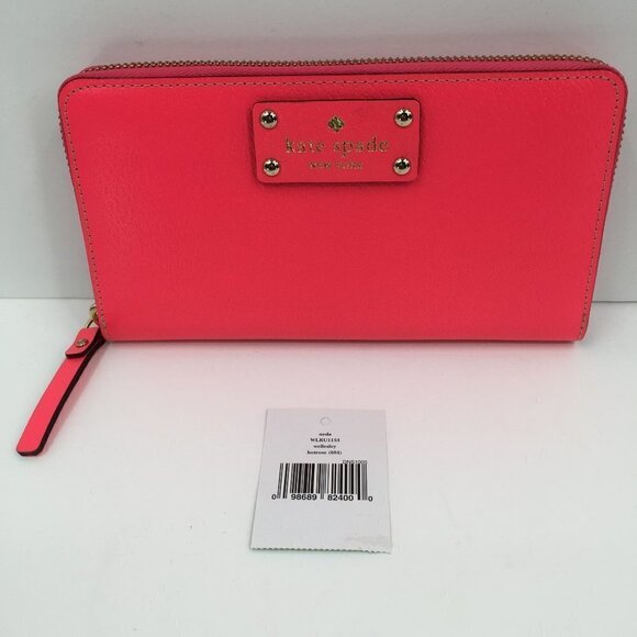 Kate Spade Wellesley Hot Rose leather Zip continental wallet pink zipper Neda - Picture 5 of 5